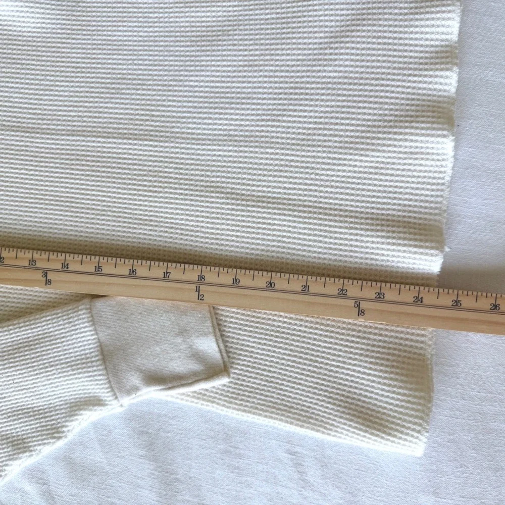 80's Hanes Waffle Knit Thermal Shirt Long Sleeve Crew Neck Cream Size M